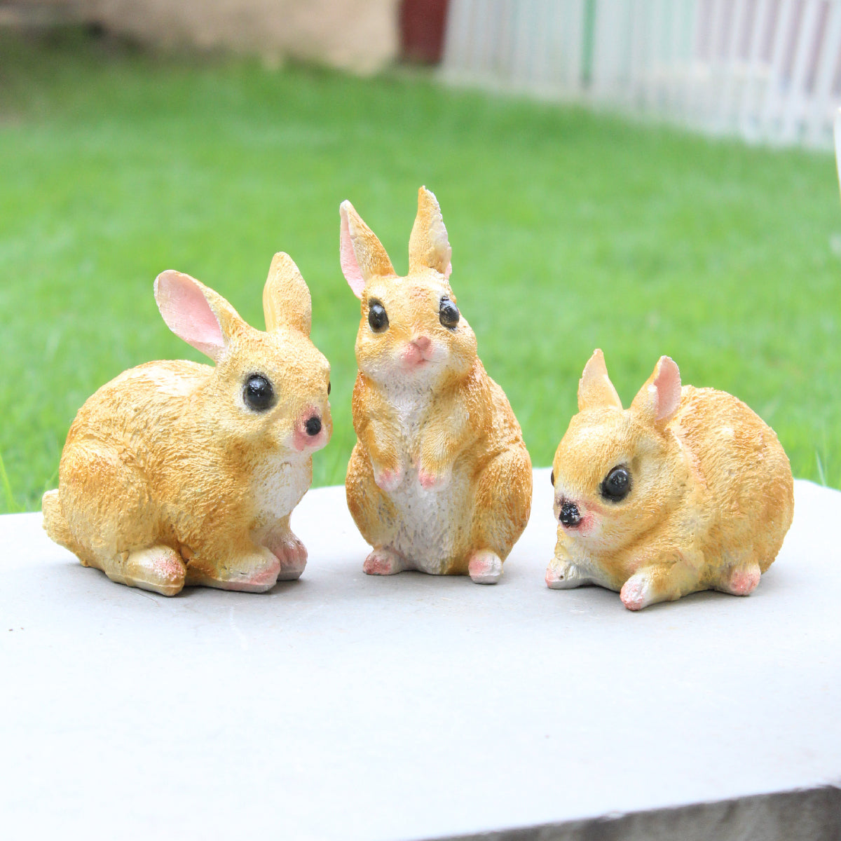 Our Green Window (set of 3 ) white 4 inch height color set of resin rabbit | cute balcony decoration