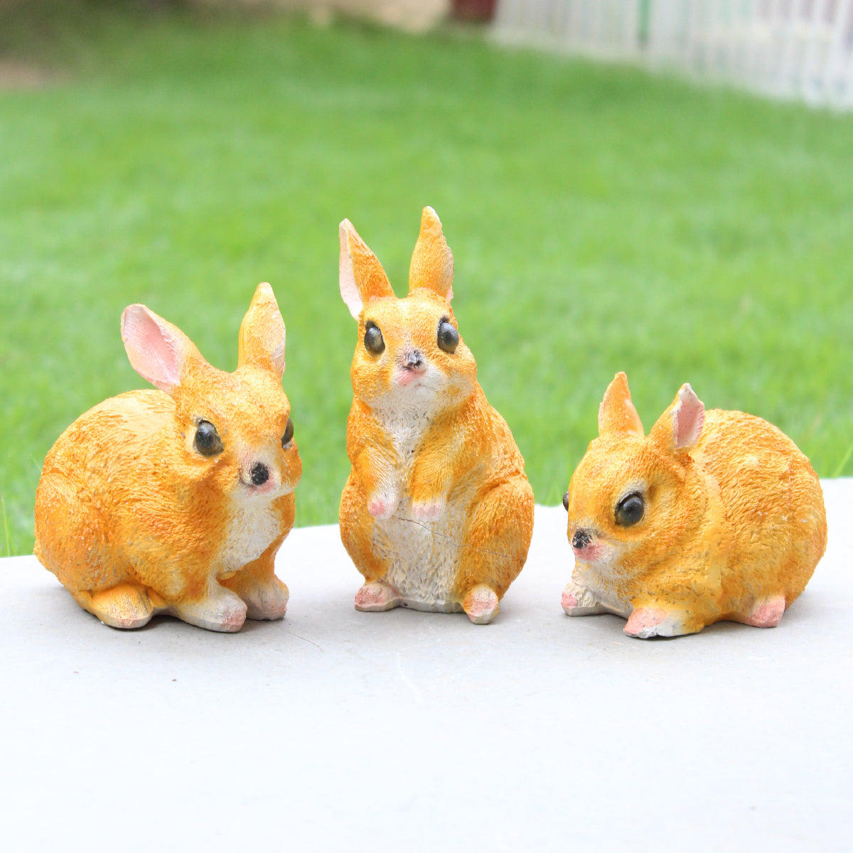 Our Green Window (set of 3 ) 4 inch height Yellow color set of rabbit | garden bunny rabbit statue