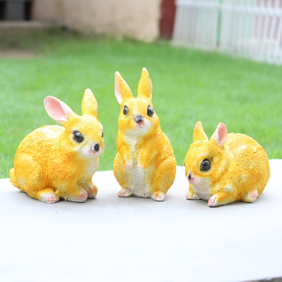 Our Green Window (set of 3 ) brown 4 inch height color set of rabbit | bunny resin garden décor