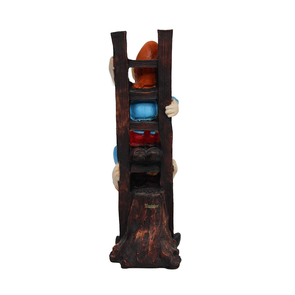 Our Green Window Gnome/Dwarf Climbing Stairs Statue (Blue & Orange)