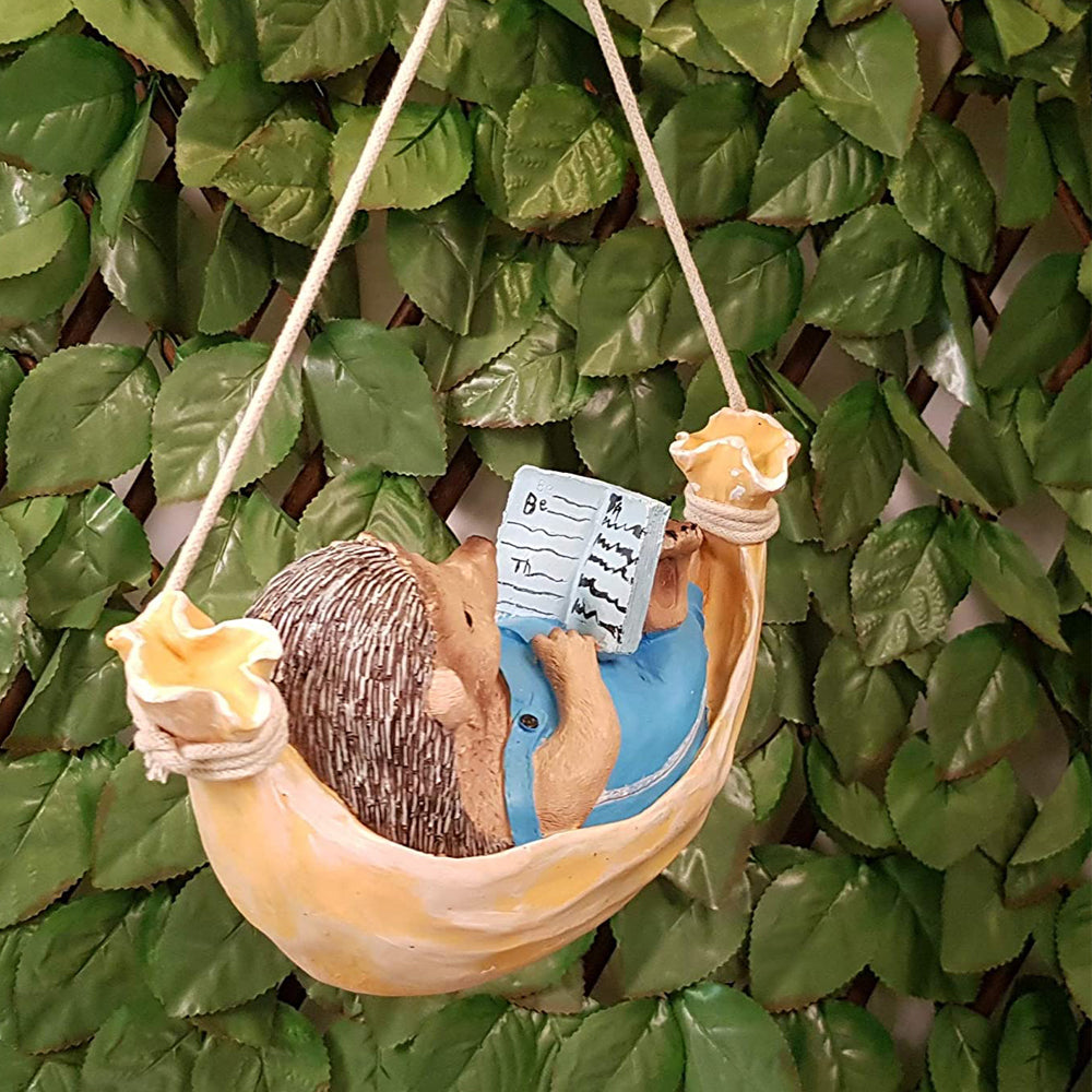 Our Green Window Hanging Hedgehog on Hammock Reading Book