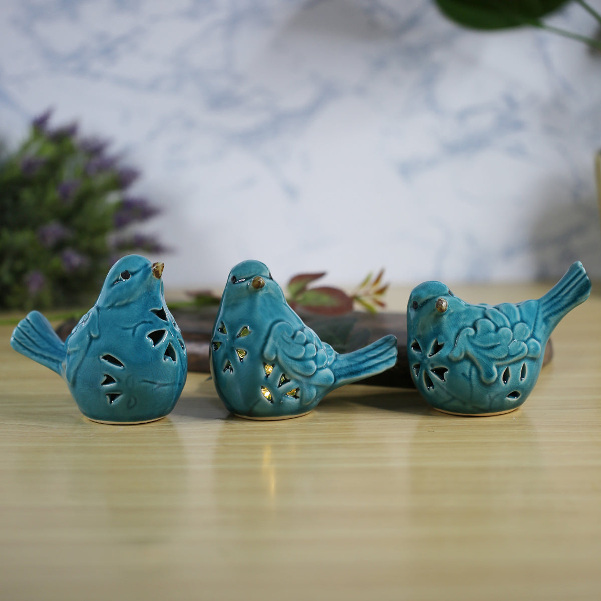 Our Green Window Imported Sea green Ceramic Birds (Set of 3)