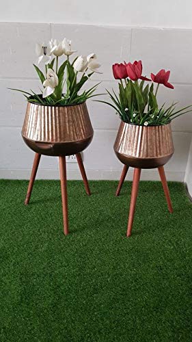 Our Green Window ( Set of 2 Big Size Metal & Wood Planter/planters for Home décor Decoration