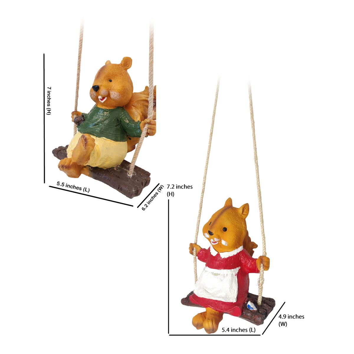 Our Green Window Set of 2 Hanging Squirrel Boy and Girl Swinging Statue for Garden Decoration (Brown)