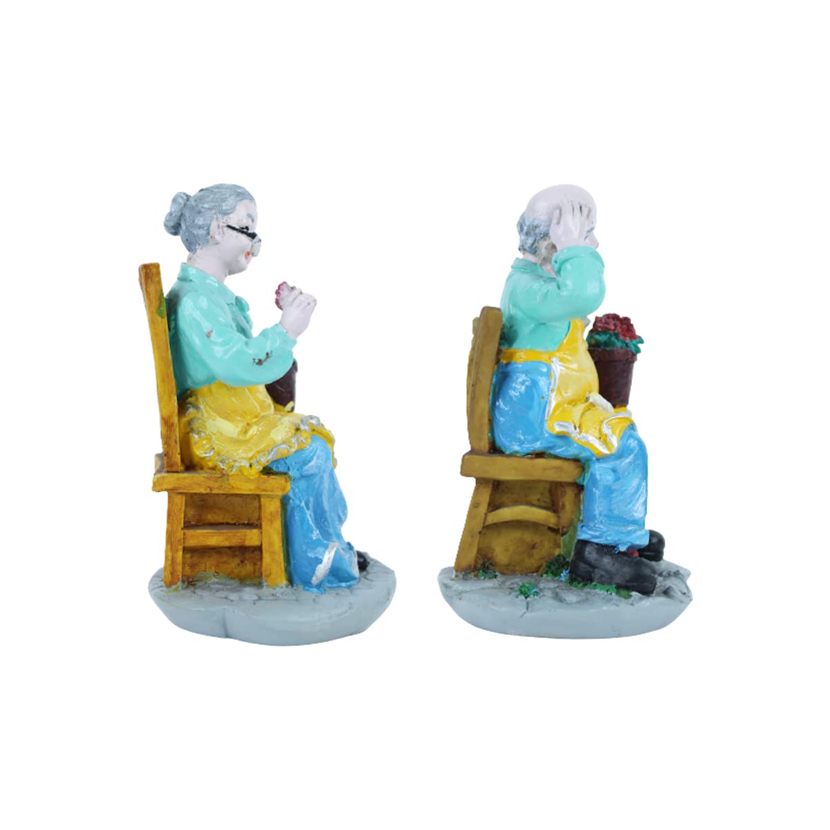 Our Green Window Old Couple Sitting on Chair Statue
