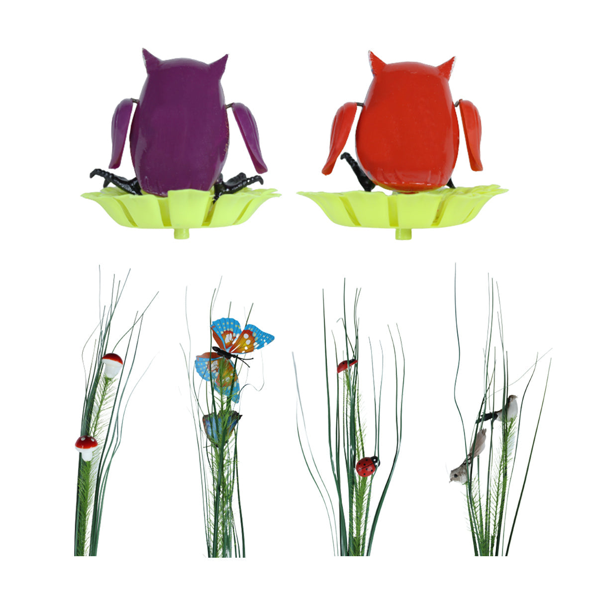 Our Green Window (Set of 6) Owl and Leaf Garden Stakes/Sticks