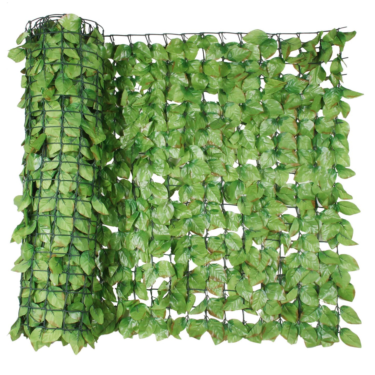 Our Green Window Set of Two : Artificial Willow with Leaves 3 Meter long Roll for fence / screen / hedge with artificial white flowers & green leaves for garden / balcony / home decor / vertical garden, vertical gardening, cover wall with leaves