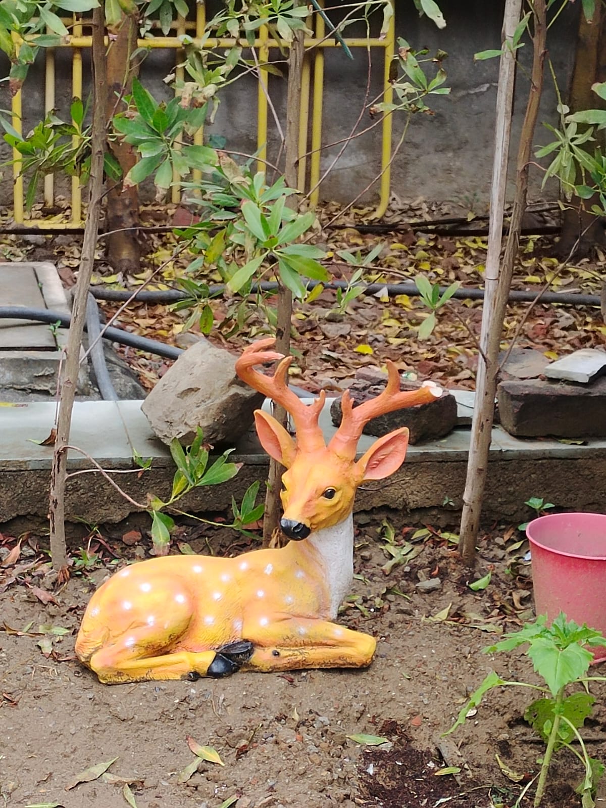 Our Green Window Deer with Horns Sitting for Balcony and Garden Decoration