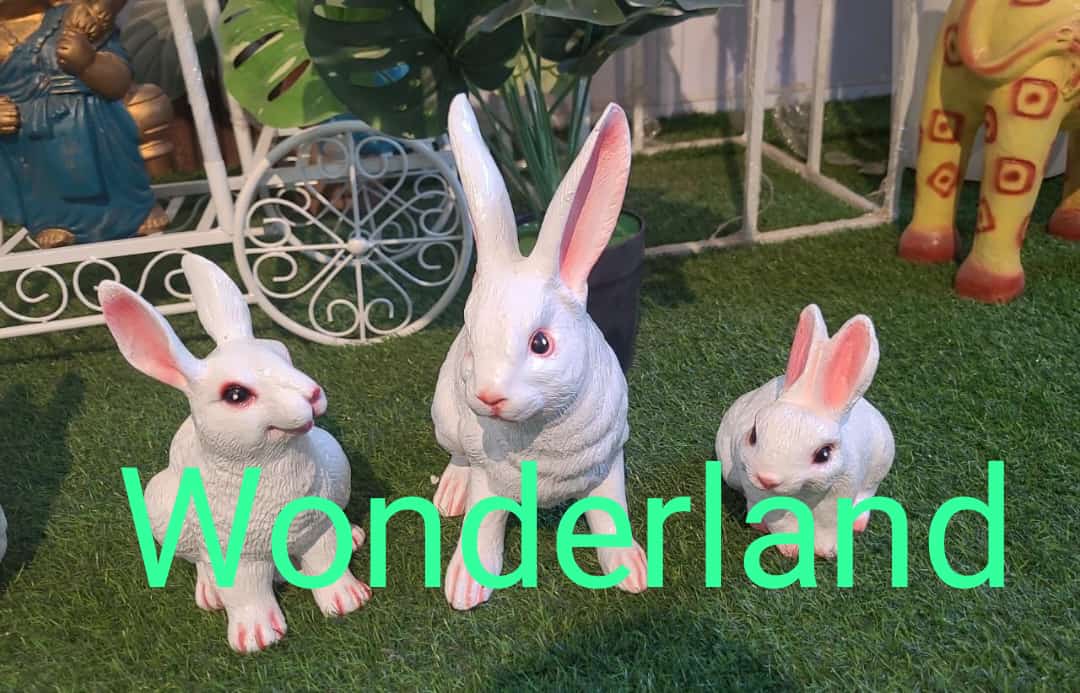 Our Green Window Set of 3 Rabbit statue in resin ( pure white )