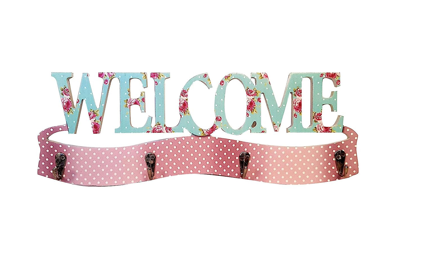 Our Green Window Vintage Floral Welcome Wall Hanging Key Holder
