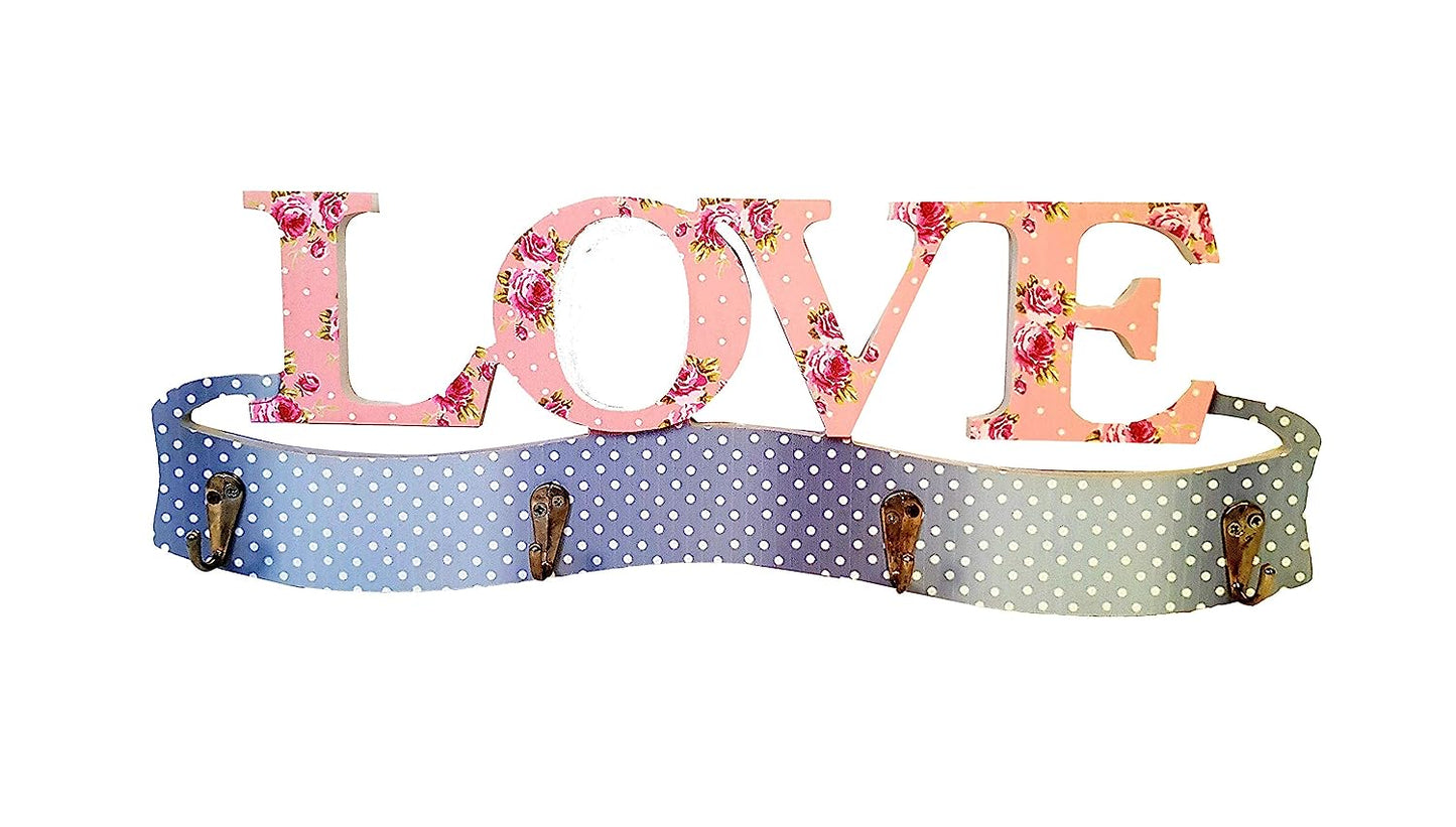 Our Green Window Vintage Floral Love Wall Hanging Key Holder Box with Door