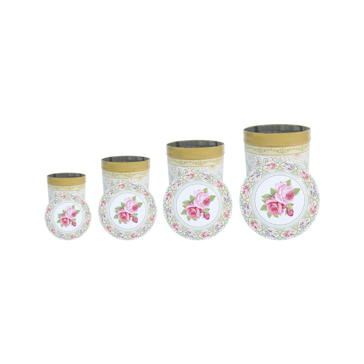 Our Green Window (Set of 4) Airtight Kitchen Home Decor Metal Floral Tin Storage Box Home Accessories