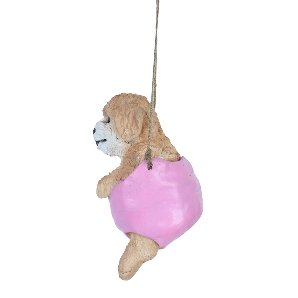 Our Green Window Puppy on swing for Balcony and Garden Decoration (Pink)