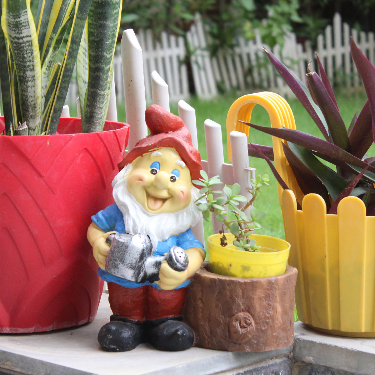 Wonderland Gnome Planter Red Cap|Gnome Flower Pot|Decorative Gnome Planter