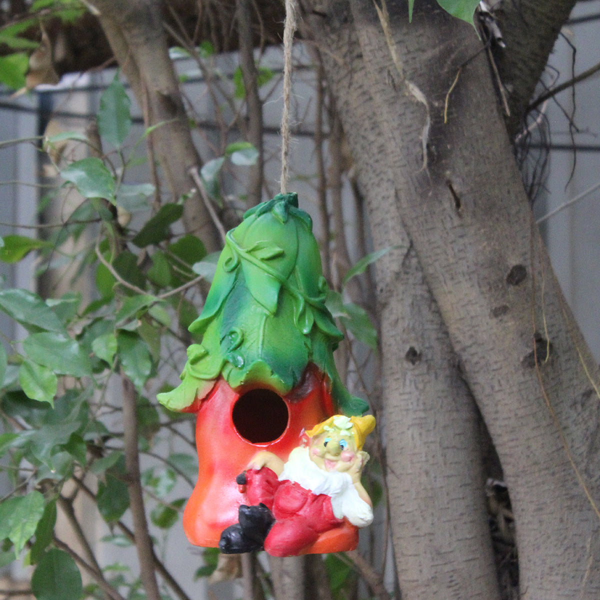 Wonderland Brinjal house with gnome | hanging decorative birdhouse in resin