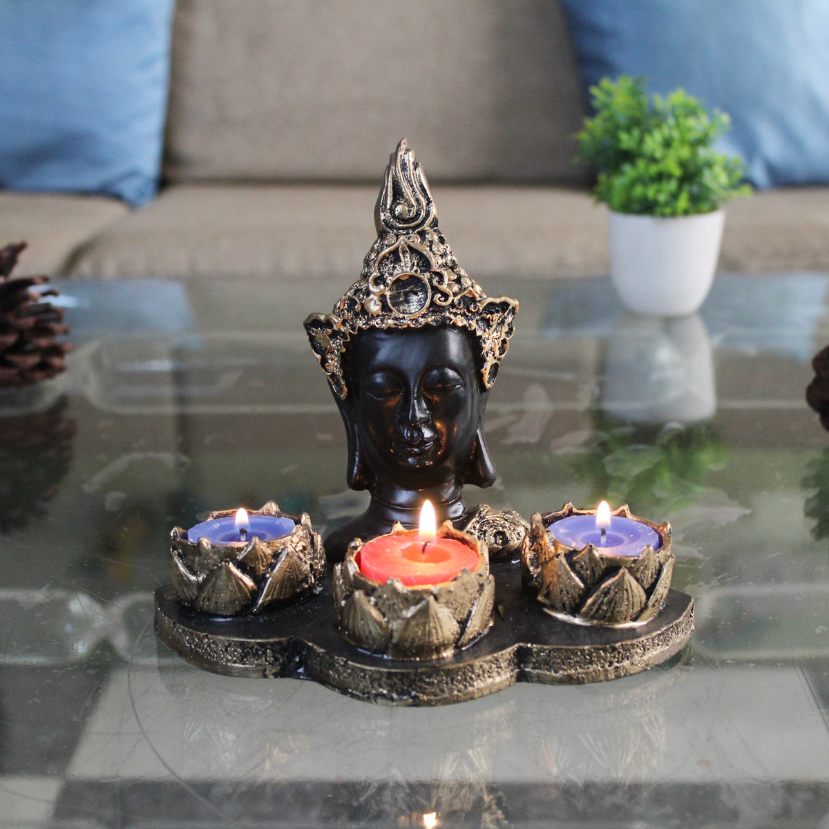 Our Green Window Buddha Idol Statue Showpiece With (Golden )Candle Holder for Living Room Home Décor and