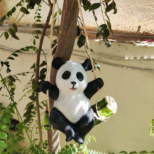 Wonderland Polyresin Panda on Swing statue | Panda for Garden, Real Looking Panda, Garden Décor, Home Décor, Hanging Type | Material Resin | Size 10.5 Inches