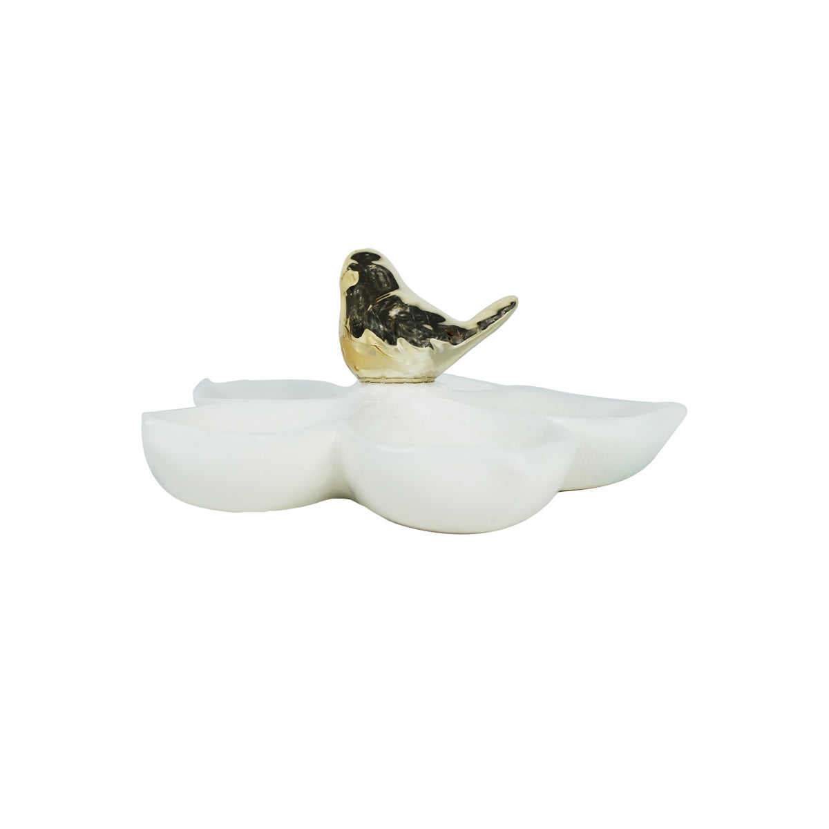 Ceramic Leaf tray, platter with golden bird for trinkets, candy, dry fruit etc