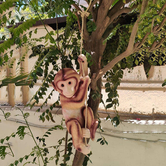 Wonderland Hanging Resin Monkey for garden (rope included) | hanging monkey statue for home decor | garden decoration items | Material Resin | Size 16 Inches