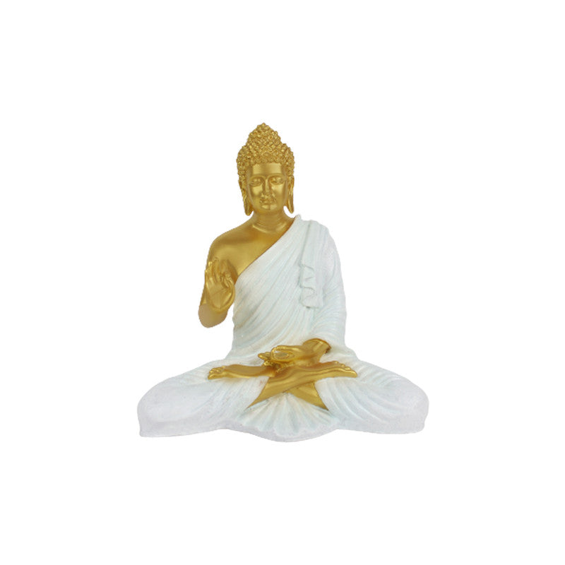 Wonderland Resin 14 '' Buddha (Golden Body & White)  (Aashirwad)