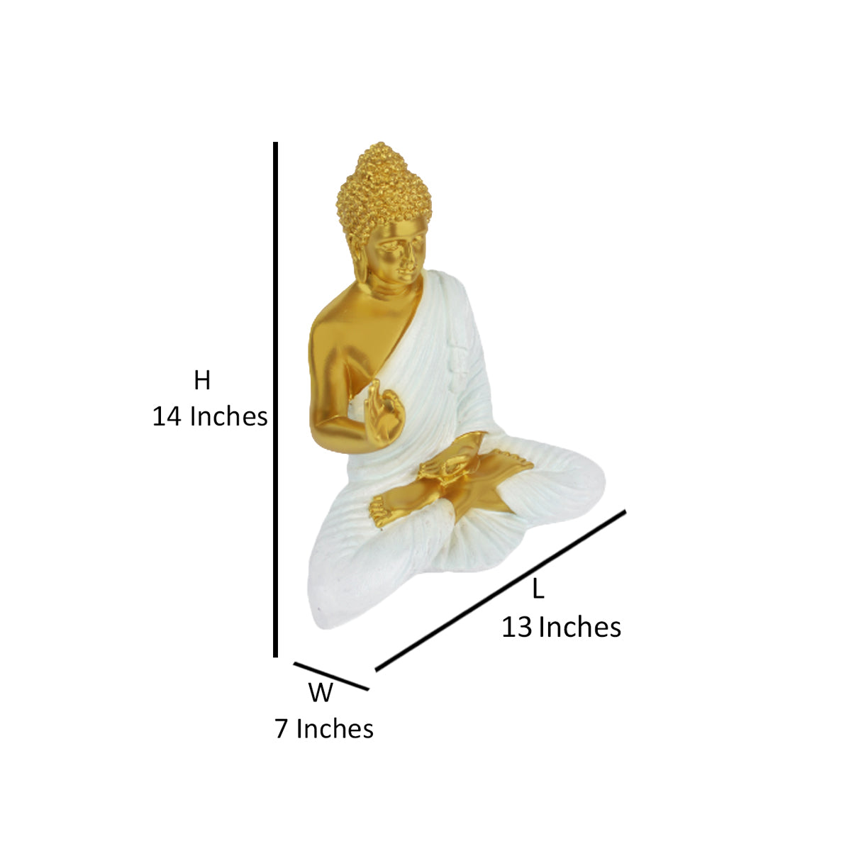 Wonderland Resin 14 '' Buddha (Golden Body & White)  (Aashirwad)