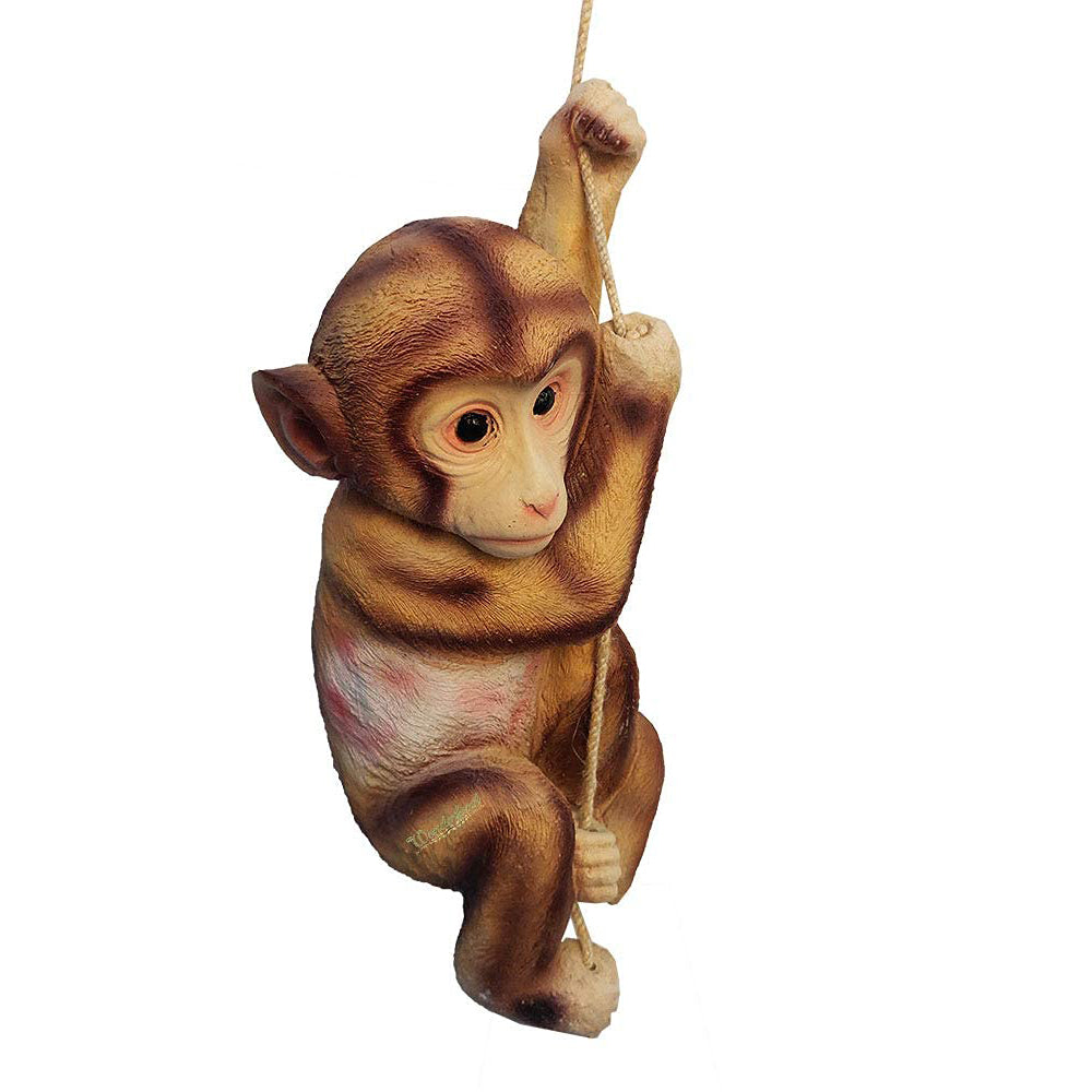 Wonderland Hanging Resin Monkey for garden (rope included) | hanging monkey statue for home decor | garden decoration items | Material Resin | Size 16 Inches