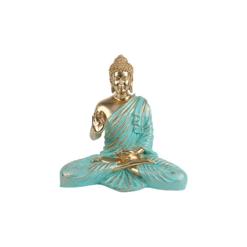 Wonderland Resin 14 '' Buddha (Golden Body & Seagreen)  (Aashirwad)