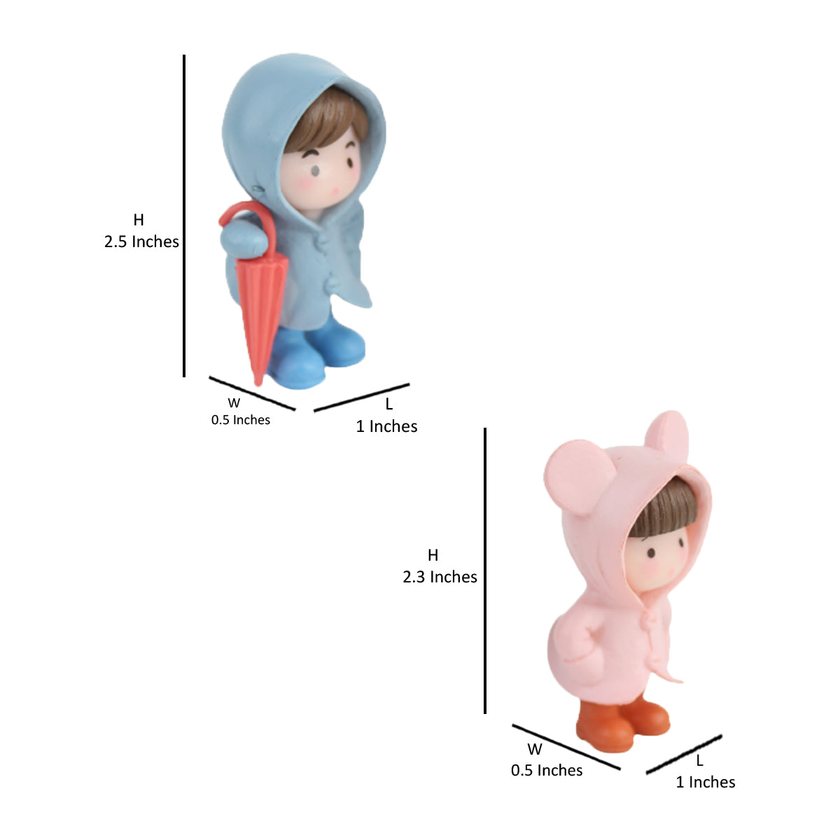 Raincoat Couple-1 (Pink and Blue)( Miniature toys , cake toppers , small figuine, Valentine couple)