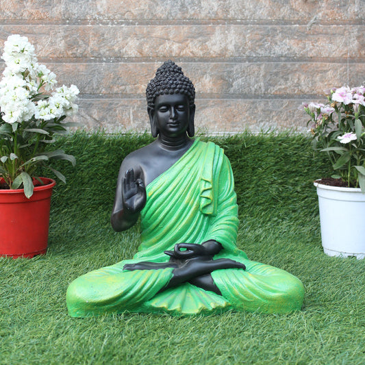 Wonderland Resin 14'' Green Buddha with Black Body (Aashirwad)