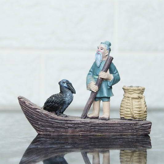 Miniature Toys: Fisherman Boat with Bird for tray gardening