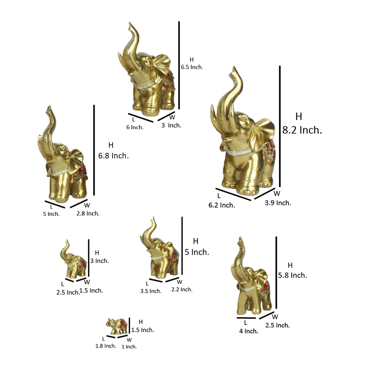 Set of 7 Elephant statues for showpiece for living room, drawing room, home decoration