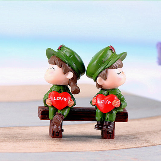 Army Couple with heart ( Miniature toys , cake toppers , small figuine, Valentine couple)