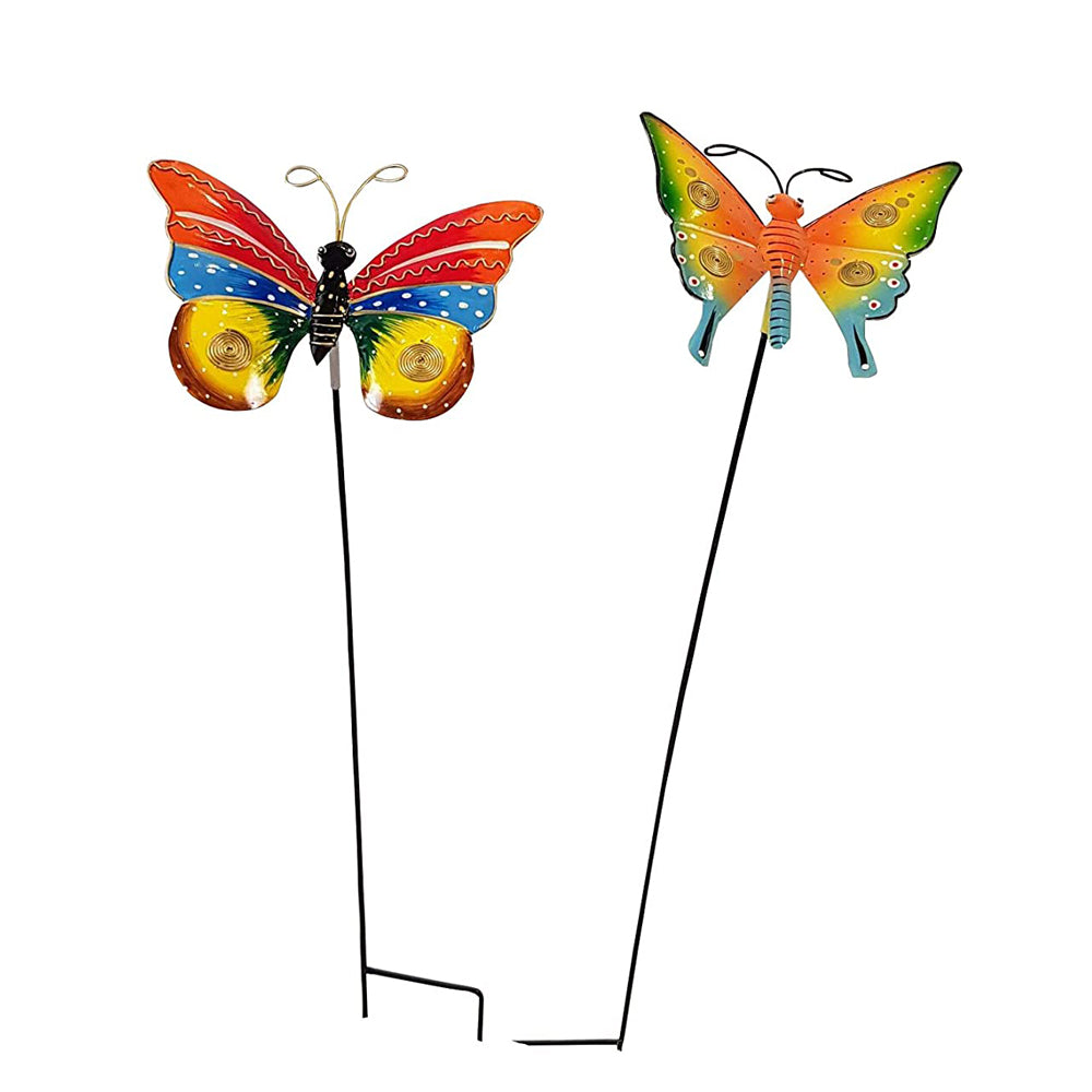 Our Green Window (Set of 2) Metal Butterfly Stake/Stick for Garden Decoration (Red &Yellow)