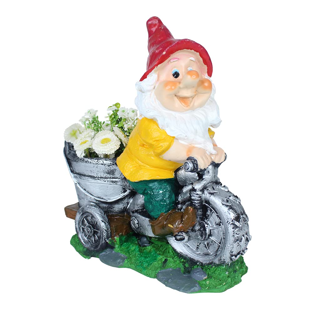 Dwarf/Gnome Riding Bike Planter for Garden Decoration