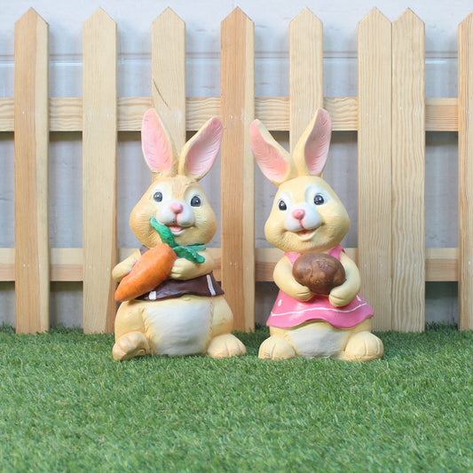 (Set of 2) Small Bunnies Statue for Home and Garden Decoration