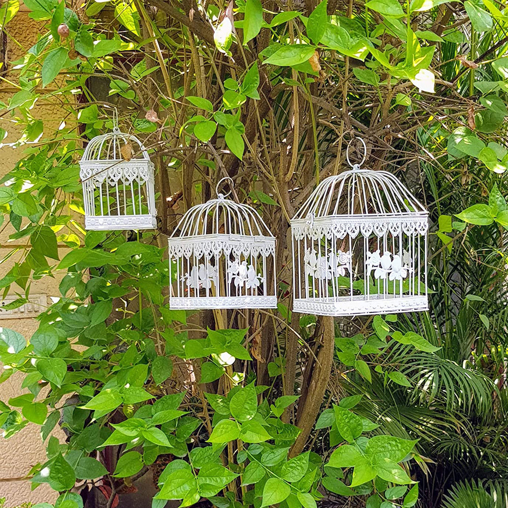 (Set of 3) Metal Square Bird Cages for Home and Balcony Decoration