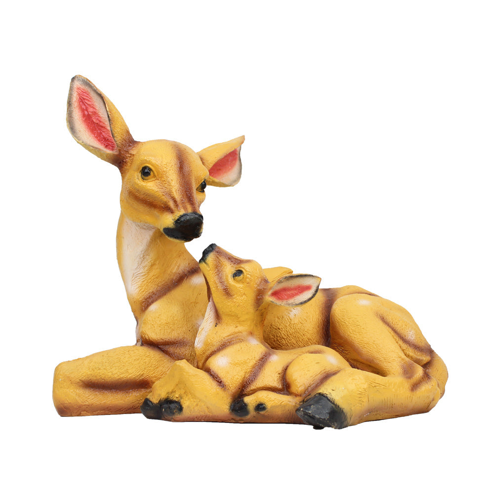 Sitting Mother and Baby Deer Statue for Garden Decoration (Light Brown)