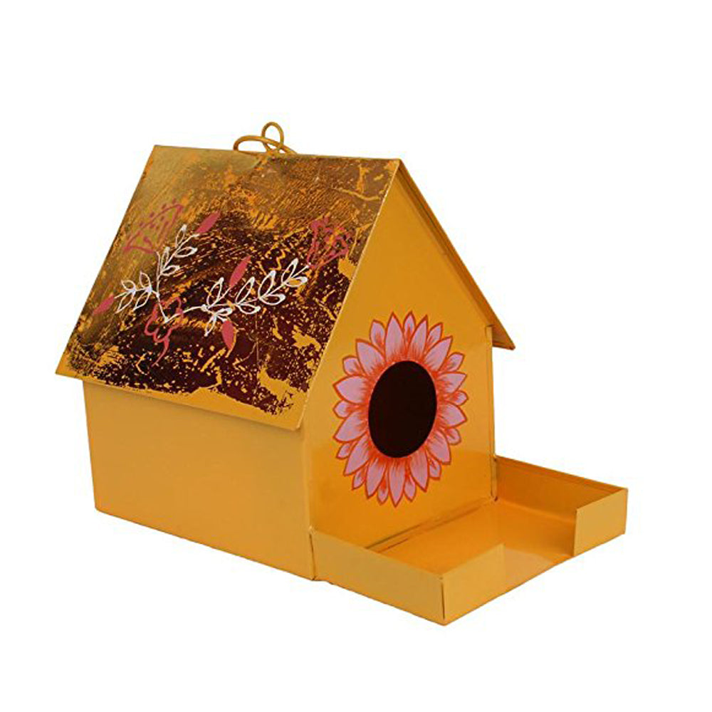 Hanging Bird House with Feeder for Garden Decoration (Yellow)