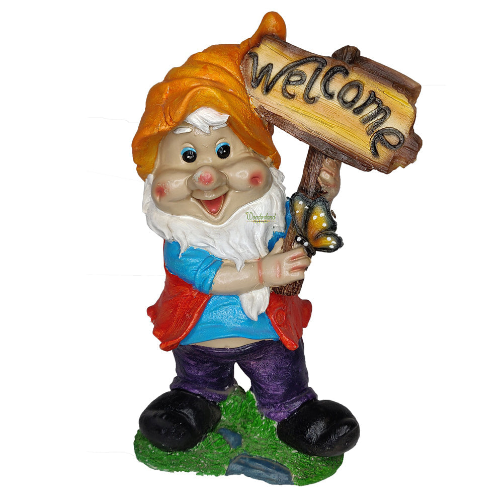 Wonderland Cute Welcome gnome Statue | Material Resin | Height 15.7 Inches | Garden Decor, Garden Decoration, Garden Statue, Garden Welcome Statue, Balcony Decoration