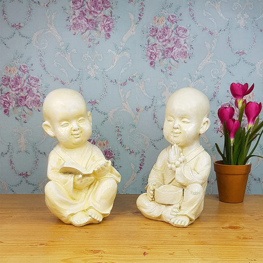 Monk Statue with Book and Beads for Home and Garden Decoration