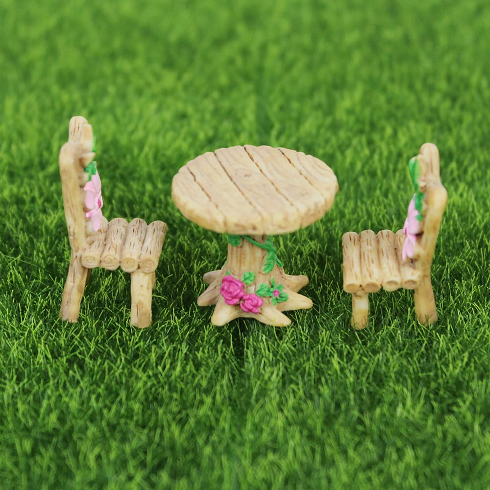 Miniature Toys : (Set of 3) Table and Chairs with Flower Design