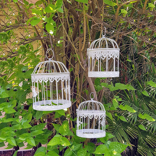 (Set of 3) Metal Bird Cage for Home and Balcony Decoration (White)