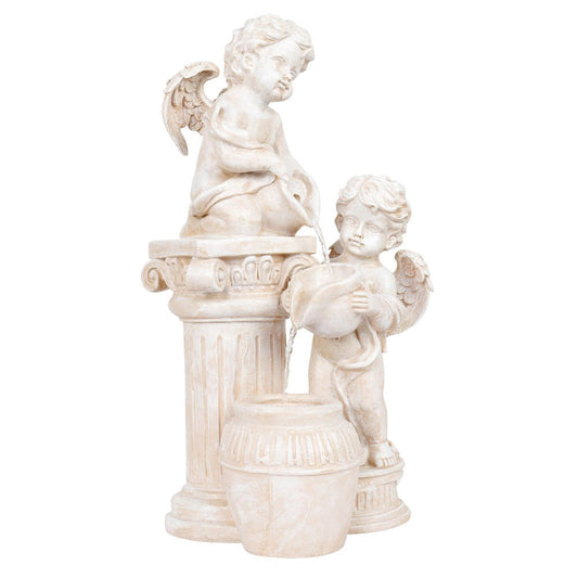 Wonderland Two Angels Water Fountain | Water Fall | Table Top Fountain Height 17 Inches | Material Polyresin | Good Luck Fountain | Runs on Motor needing Electricity | Water circulates