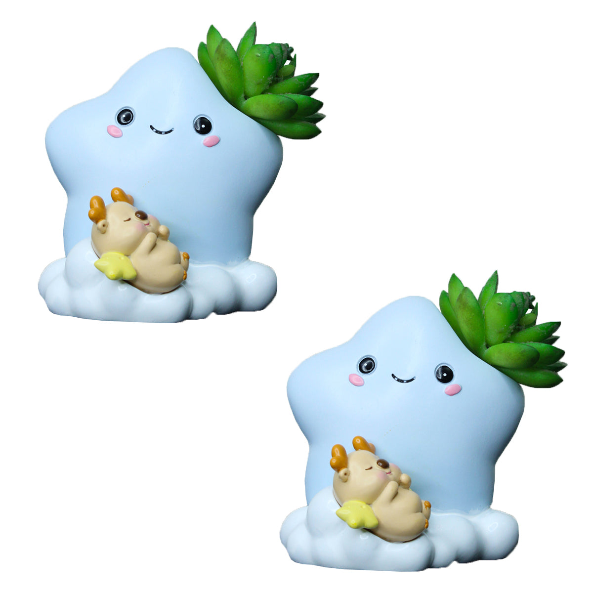 Miniature Toys : (Set of 2) Star and sleepy Deer Succulent Pot