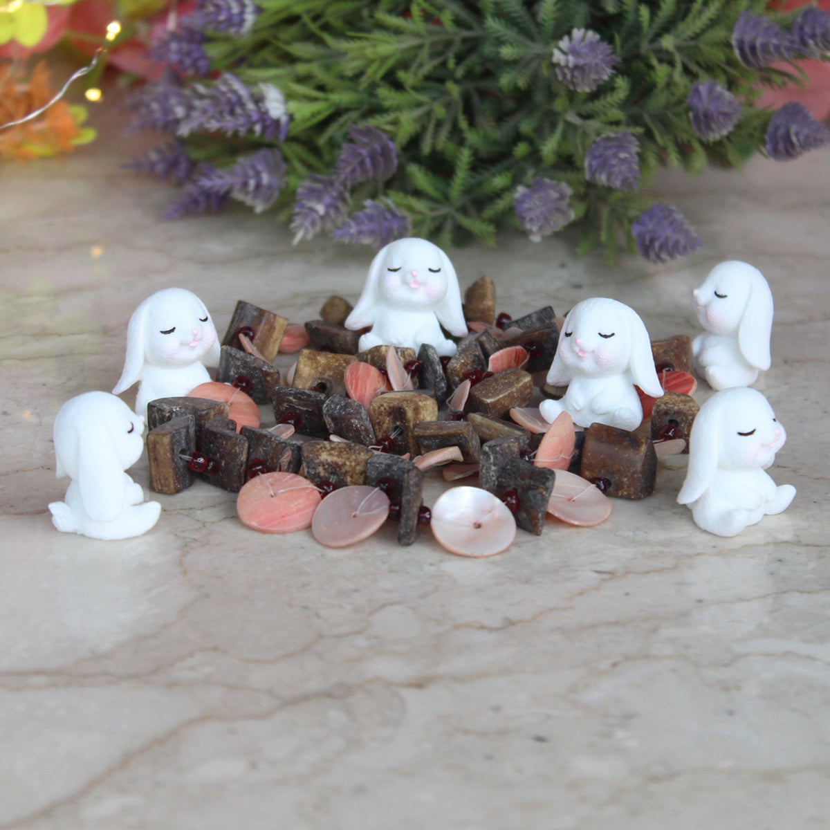 Mini Sitting Bunny  (Set of 6)( Miniature toys , cake toppers , small figuine, Valentine rabbirs)