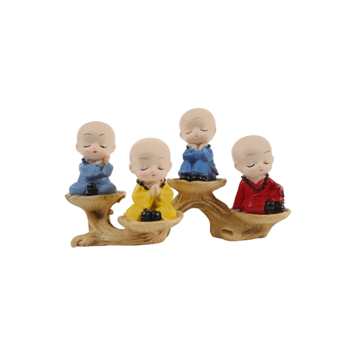 Wonderland ( Set of 4) 4 inch height Four sitting Monk on a tree bark