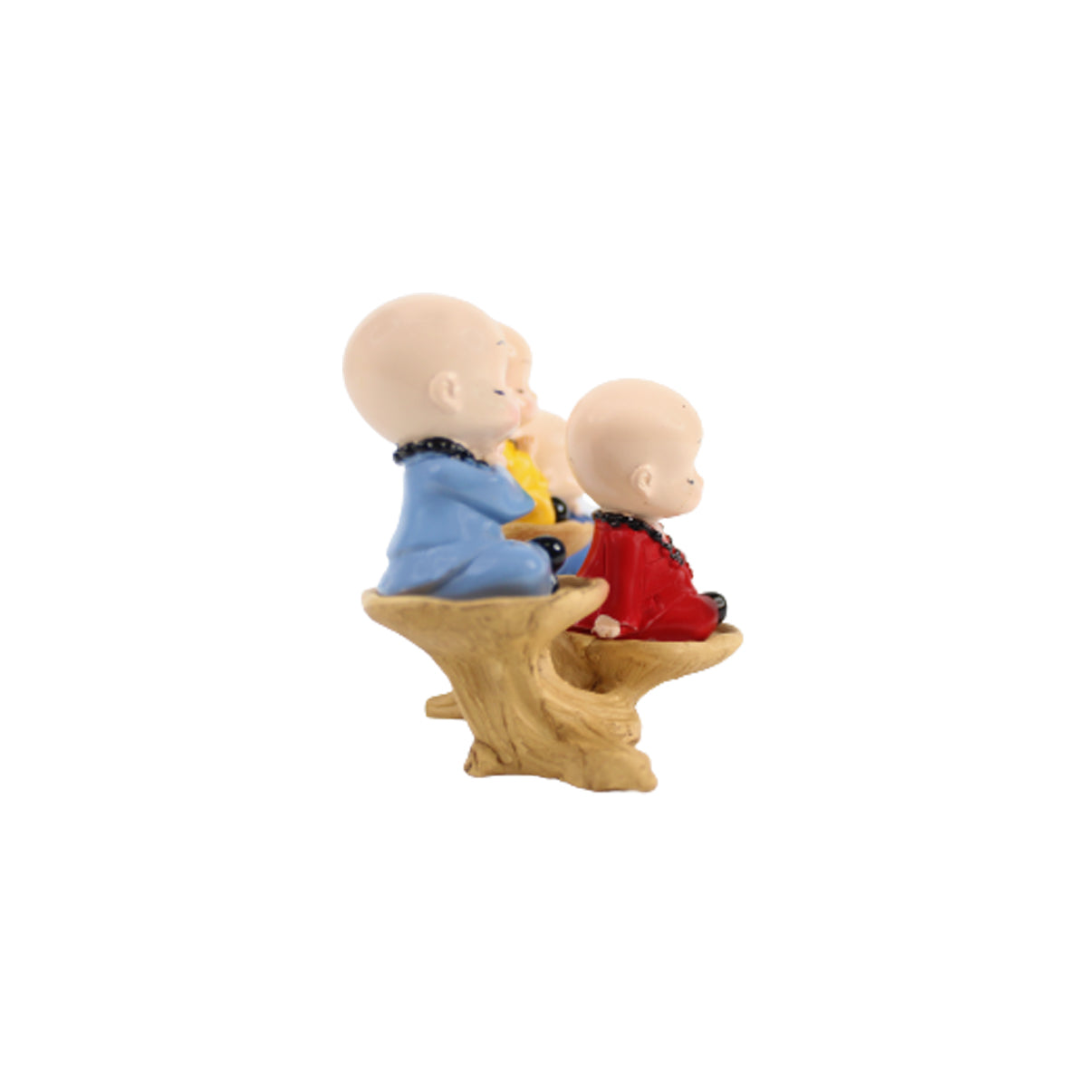 Wonderland ( Set of 4) 4 inch height Four sitting Monk on a tree bark