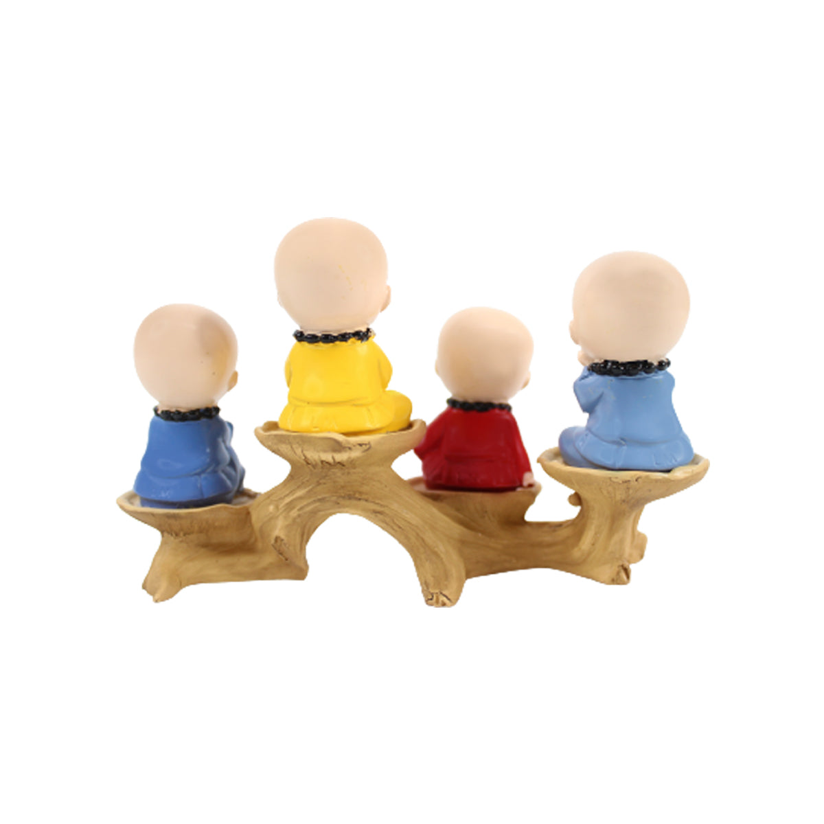 Wonderland ( Set of 4) 4 inch height Four sitting Monk on a tree bark