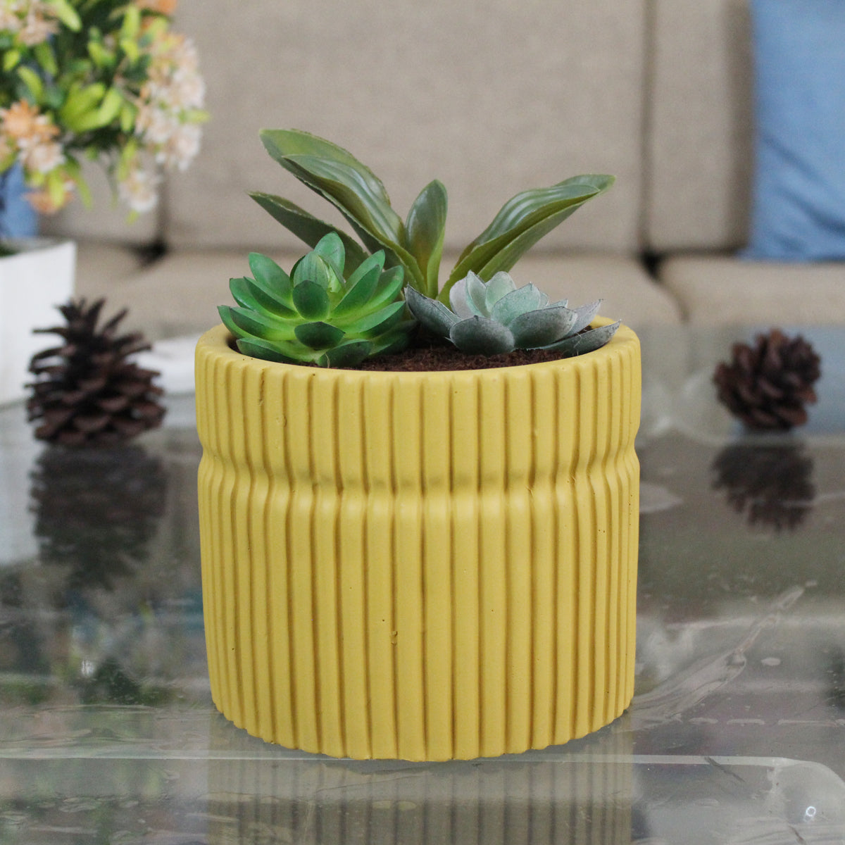 Ceramic Line Pot-Mustard