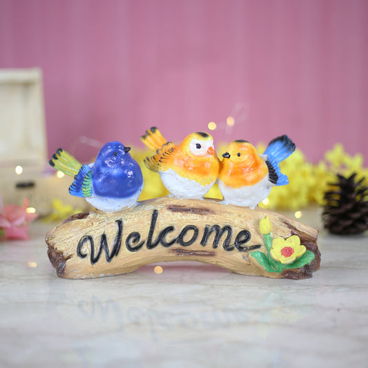 Resin Statue three Bird on Welcome Board ( garden decor , home decor )